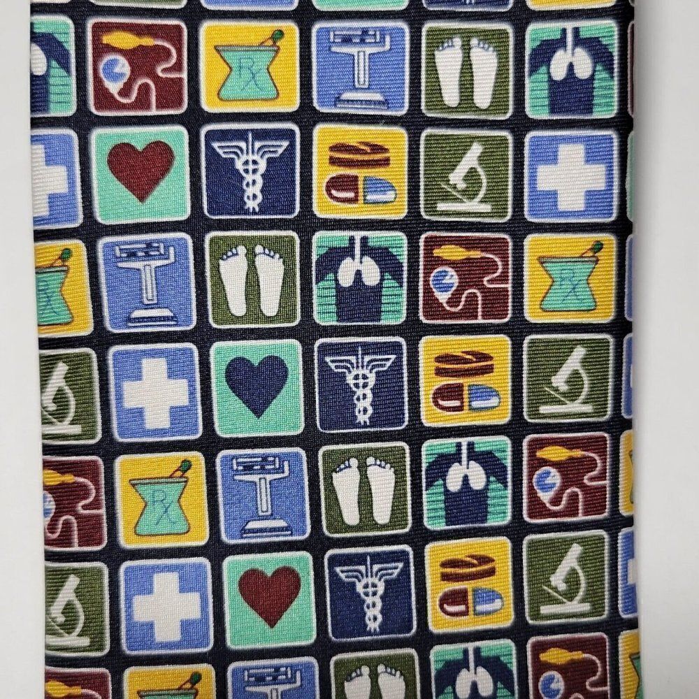 Wild Ties Mens Neck Tie Medical Symbols Instruments 100% Silk Multicolor 60" GUC - Picture 4 of 11